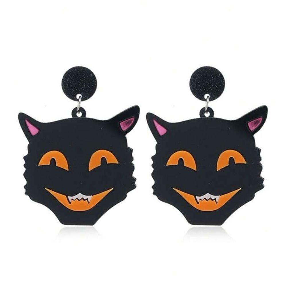 Gothabilly Vintage inspired Black Cat dangling Earrings, Comfortable Hal…